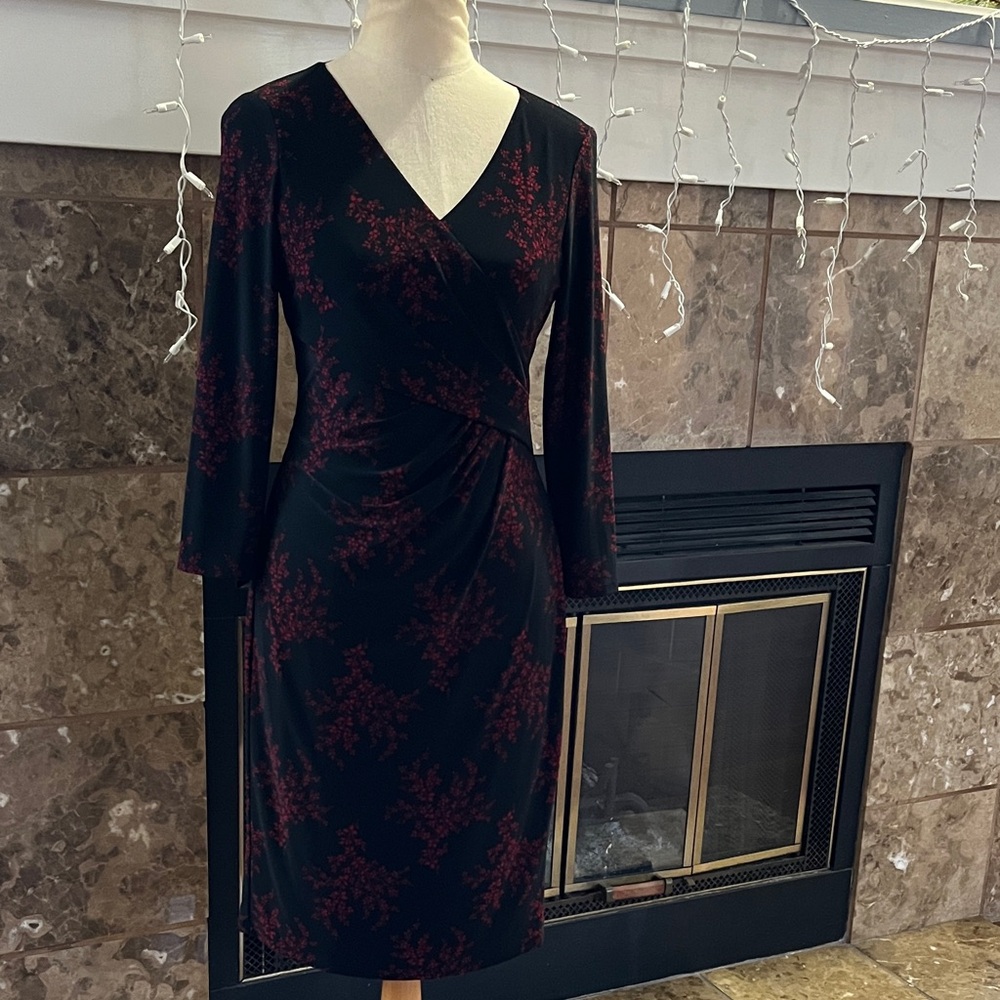 Lauren Ralph Lauren Elegant Black and Red Wrap Dress